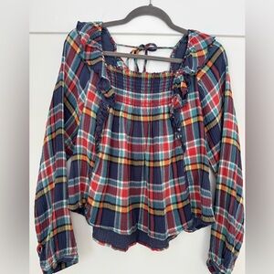 We The Free Plaid Ruffle Top Small